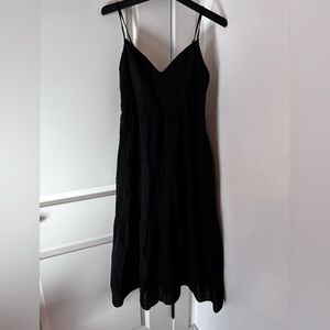 Elan Black Spaghetti-Strap V-Neck Midi Dress